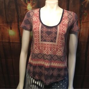 Vibrant Pink and Orange Asymmetrical Short Sleeve Tee